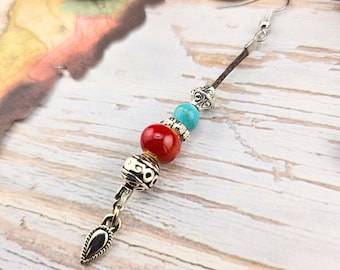 Pirate Silver Turquoise Red Long Single Earring