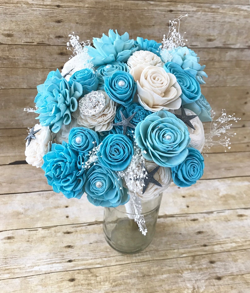 Beach Themed Bridal Bouquet Sola Wood Flowers Eco Friendly Etsy