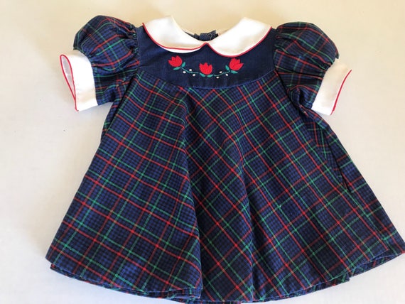 Vintage Plaid dress, Bib collar, Peter Pan collar… - image 1