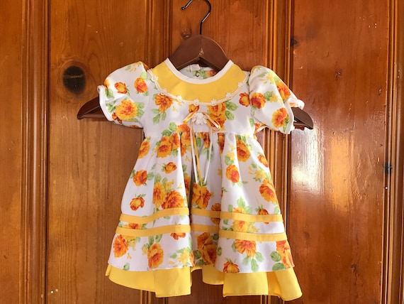 Vintage orange flowered Easter, baby girl, dress - image 1