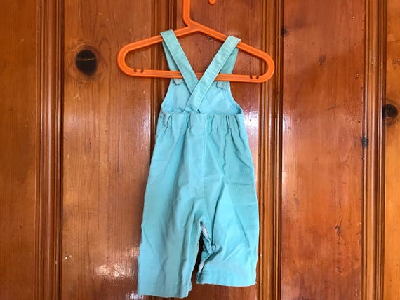 Vintage baby blue corduroy train overalls, health… - image 3