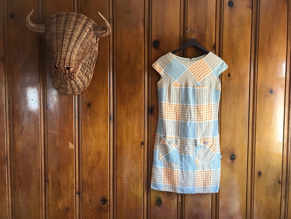 Vintage mod plaid dress, 60s midi dress, mod, 196… - image 1