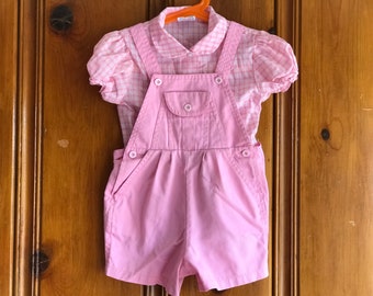 Vintage 4T pink plaid overalls