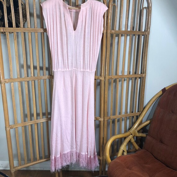 Vintage dress, gauze dress, fringe dress , peach … - image 2