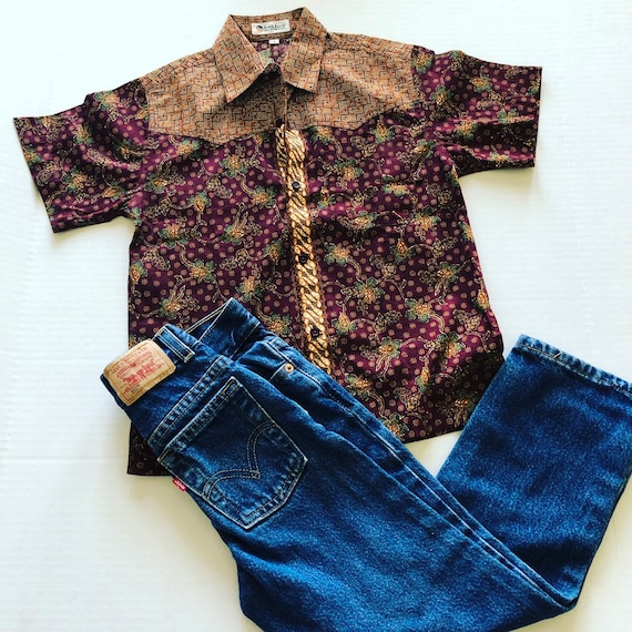 Vintage Batik boys shirt, vintage button down, vi… - image 1