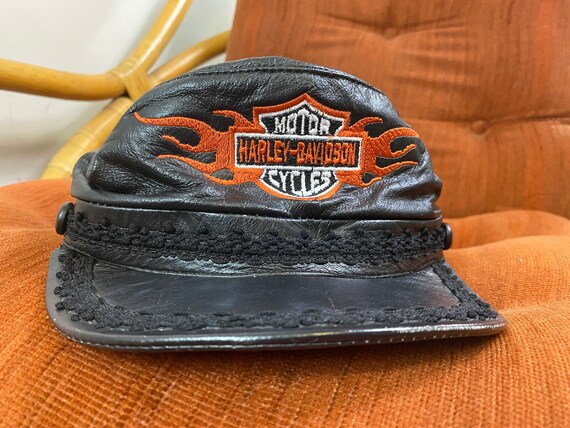 Vintage Harley Hat, vintage leather hat, biker hat
