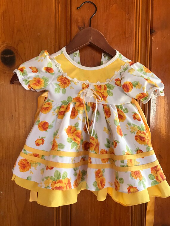 Vintage orange flowered Easter, baby girl, dress - image 3