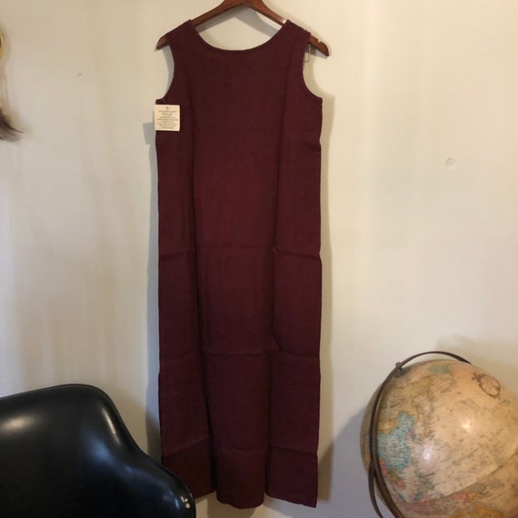 Vintage linen dress, linen maxi, maroon dress, vi… - image 2