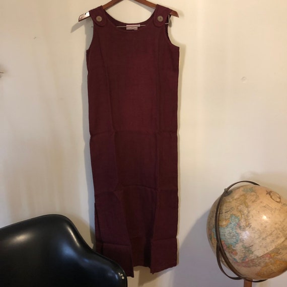 Vintage linen dress, linen maxi, maroon dress, vi… - image 4