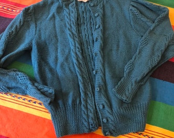 Vintage knit caridgan, vintage Alpaca, handknit, vintage blue cardigan, handmade knits