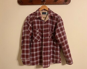 Vintage 80s sears button up flannel shirt cotton polyester Lined Red X-Large VTG