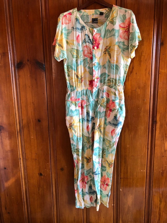 Vintage romper, floral jumpsuit, 80s romper, vinta