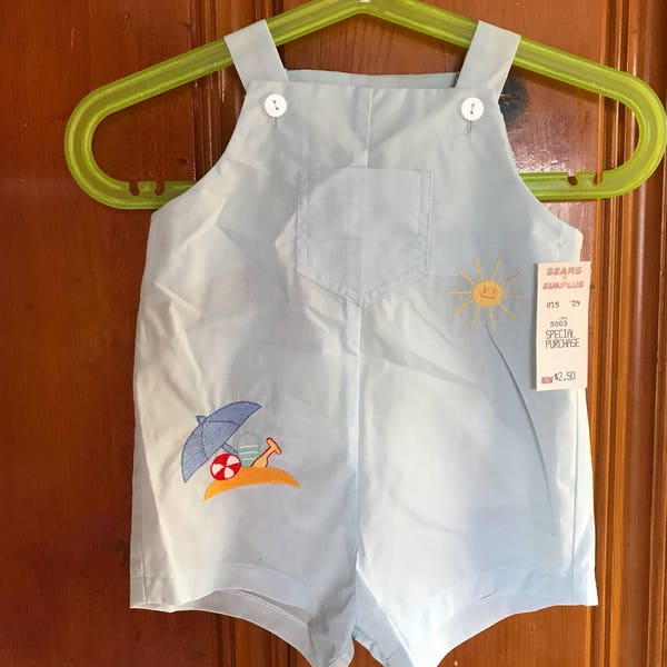 Vintage deadstock never been worn 3-6 months baby blue romper/overalls