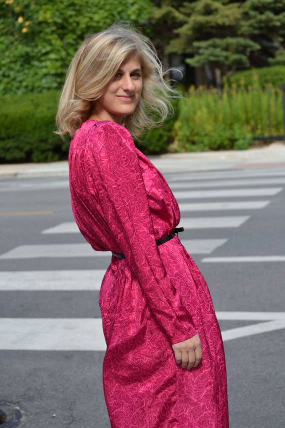 Vintage Modest Pink Silky midi length long sleeve 