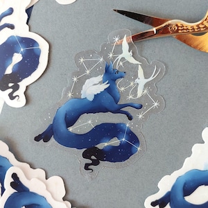 Set the Constellations - Starry Fox and Swallows - Clear Vinyl Sticker - 3&quot;