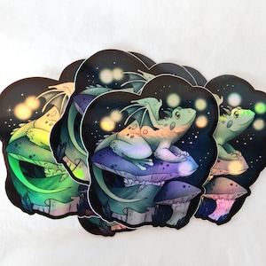 The Froggy Dragon with Fireflies - Holo Vinyl Sticker - 3&quot;