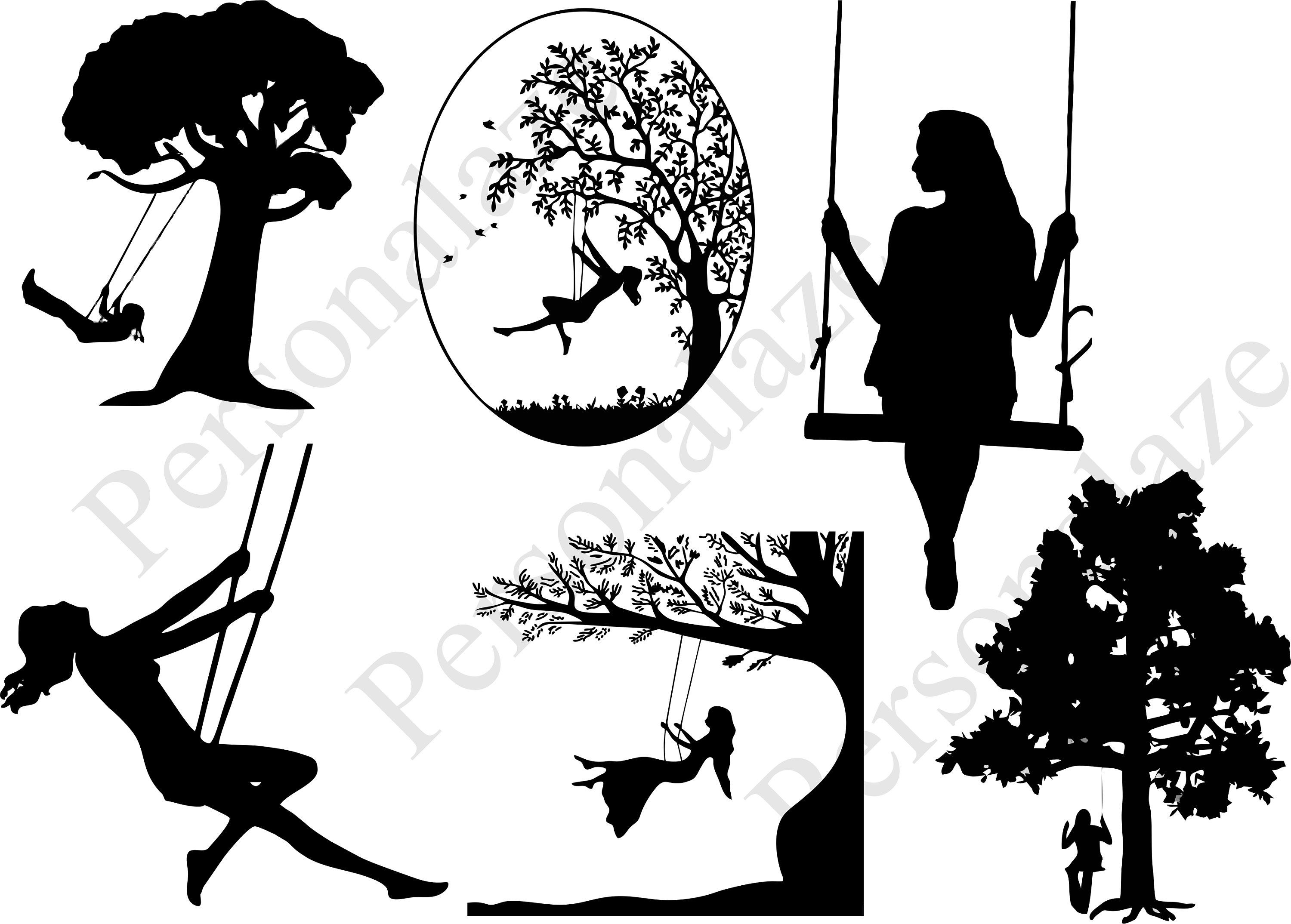 6 Girl on a Tree Swing with Cat Embroidery Kit –