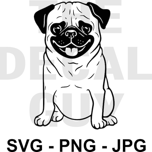 Pug, Cute Pug SVG Decal Laptop Sticker Cut File for Silhouette Cameo, Cricut, Laser Cutter and Sublimation SVG PNG jpg htv