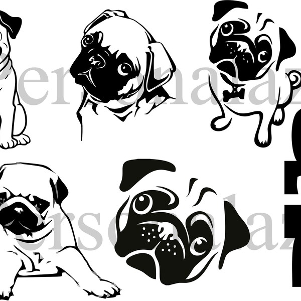 Mops svg niedlichen Mops geschnitten Dateien für Silhouette Cameo, Cricut, Sublimation SVG DXF CDR ai pdf jpg für Laserschneiden Vinyl schneiden, htv etc