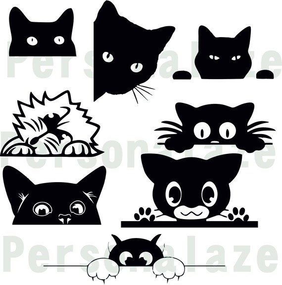 Download Cute Peeking Cats Set Of 8 Cats For Silhouette Cameo Cricut Etsy Yellowimages Mockups