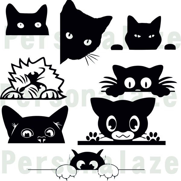 Cute Peeking Cats Set Of 8 Cats for Silhouette Cameo, Cricut, Sublimation SVG DXF CDR ai pdf jpg For Laser Cutting, Vinyl Cutting, htv etc