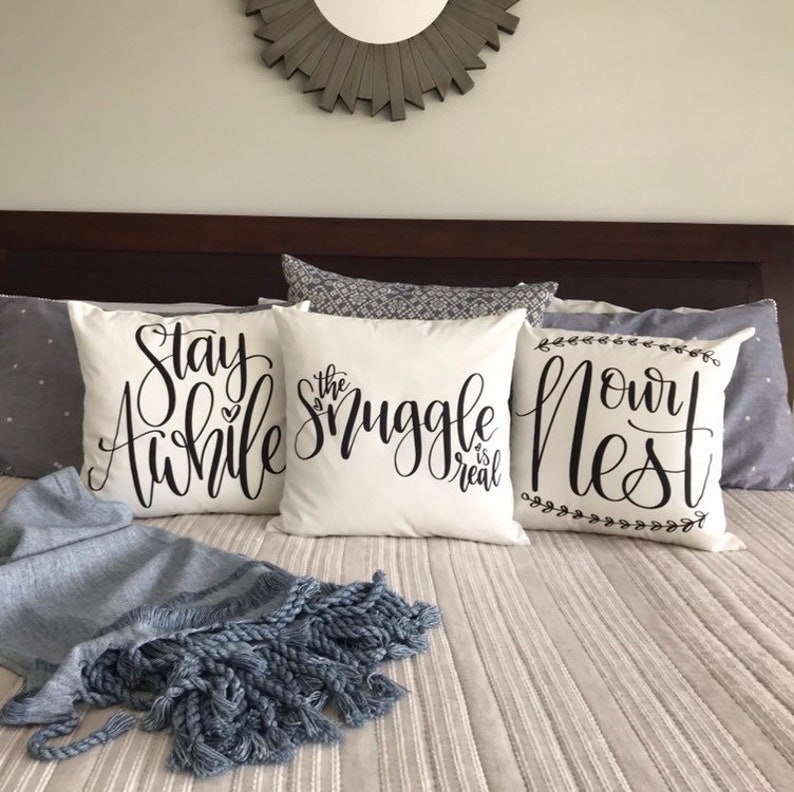 Our Nest 18x18 Throw Pillow Cover Calligraphy Etsy