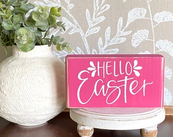 Hello Easter | Hand Painted | Solid Wood Block | Shelf Sign | Original Design