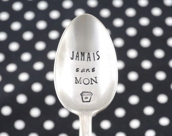 Engraved teaspoon Never without my Coffee - Small personalized spoon - Vintage engraved spoon - Coffee Mug drawing - Metal cutlery
