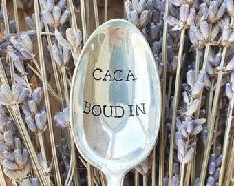 Engraved teaspoon Caca Boudin - Small silver metal spoon - Vintage engraved spoon - Humorous gift idea - Punchline