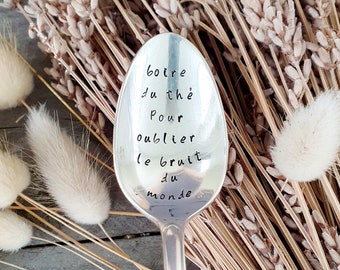 Engraved teaspoon Drink tea to forget - Small personalized spoon - Vintage engraved spoon - Tea quote