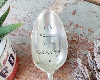 Cuillère à soupe vintage à personnaliser - Grande cuillère en métal argenté - Texte personnalisable - Idée cadeau originale