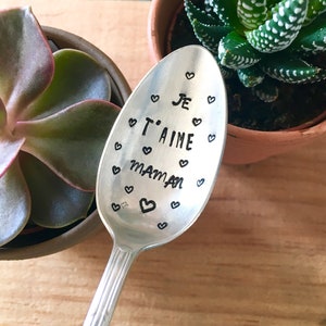 Engraved coffee spoon Je t'aime Maman - Teaspoon in silver metal - Vintage engraved spoon - Mother's Day gift idea