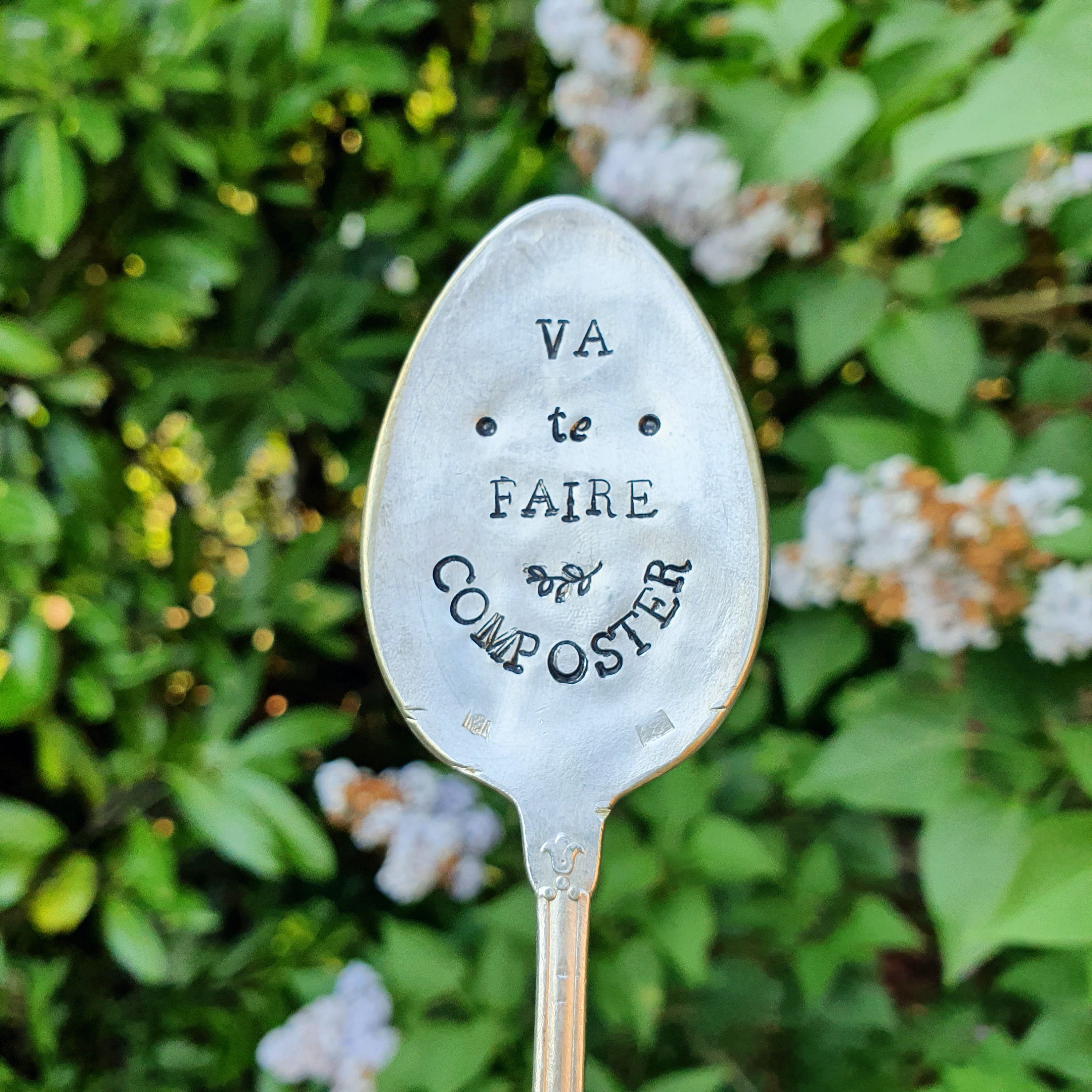 Etiquette de Jardin Va Te Faire Composter - Accessoire Vintage Cuillère Recyclée Cadeau Potager Jeu 