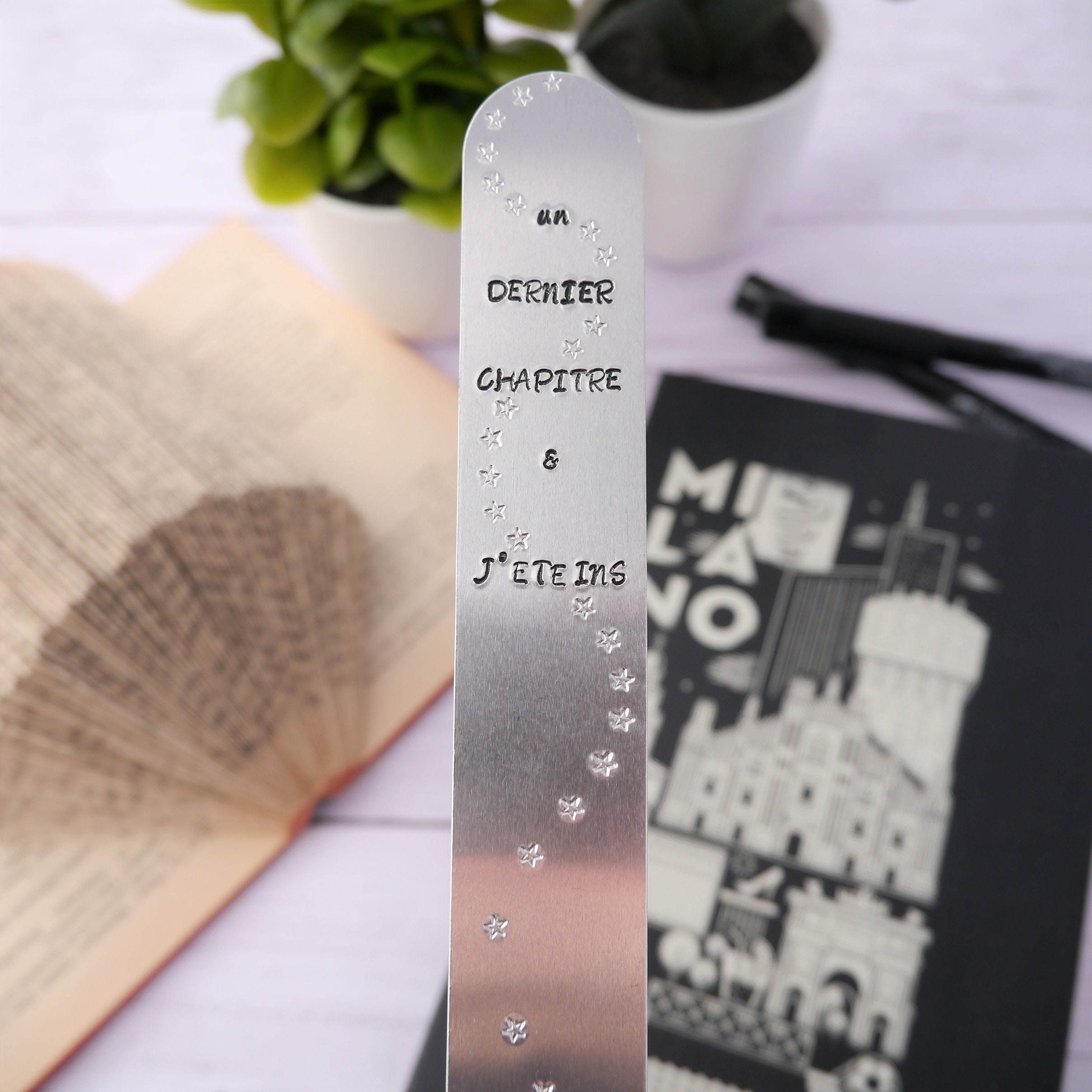 Hand engraved metal bookmark One last chapter and I turn off Etsy