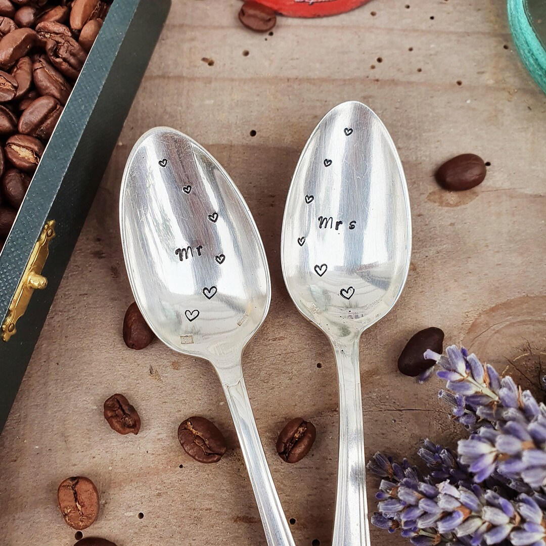 Duo of Spoons Mr and Mrs Vintage Silver Metal Spoons Etsy
