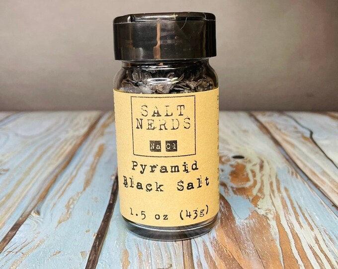 Pyramid Black Salt Glass Jar • 1.5 oz • Mediterranean Flake Sea Salt • Activated Charcoal