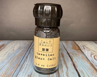 Hawaiian Black Lava Sea Salt • Glass Jar w/ Grinder or Shaker • 3.8 oz • SaltNerds • Gourmet Salt • Refillable • Wedding • Housewarming