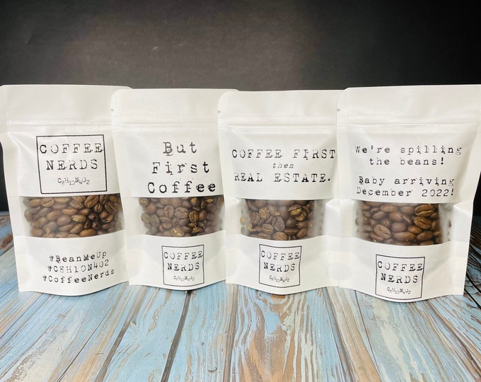 Personalized CoffeeNerds • 4 Pack Micro Roasted Artisan Coffee • 100% Arabica • 2 oz Kraft Pouches