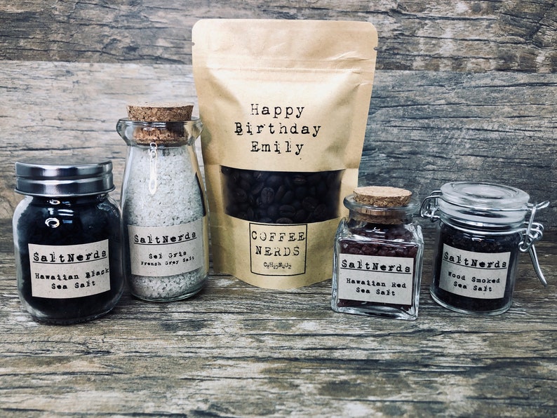 Personalized Gift Choose 1 Micro Roasted Coffee Gift Set & Gourmet SaltNerds Sampler Coffee Lover Gift Whole Coffee Bean Foodie Gift image 1