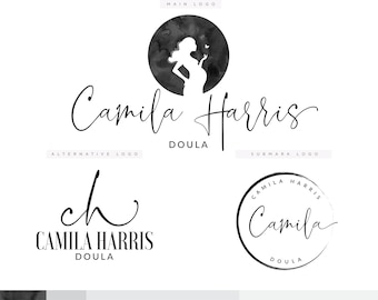 Birth-doula Logo, Watercolor Moon Logo, Doula Logo Design, Feminine Logo, Family Logo, Doula educator, Premade Logo, Pregnancy Logo, Script