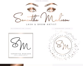 Beauty Studio Logo, Rose Gold Lash Logo, Lash Extension Logo, Wink Logo, Premade Eyelash Logo, Brows Logo Makeup Logo Design, Lashmaker Logo