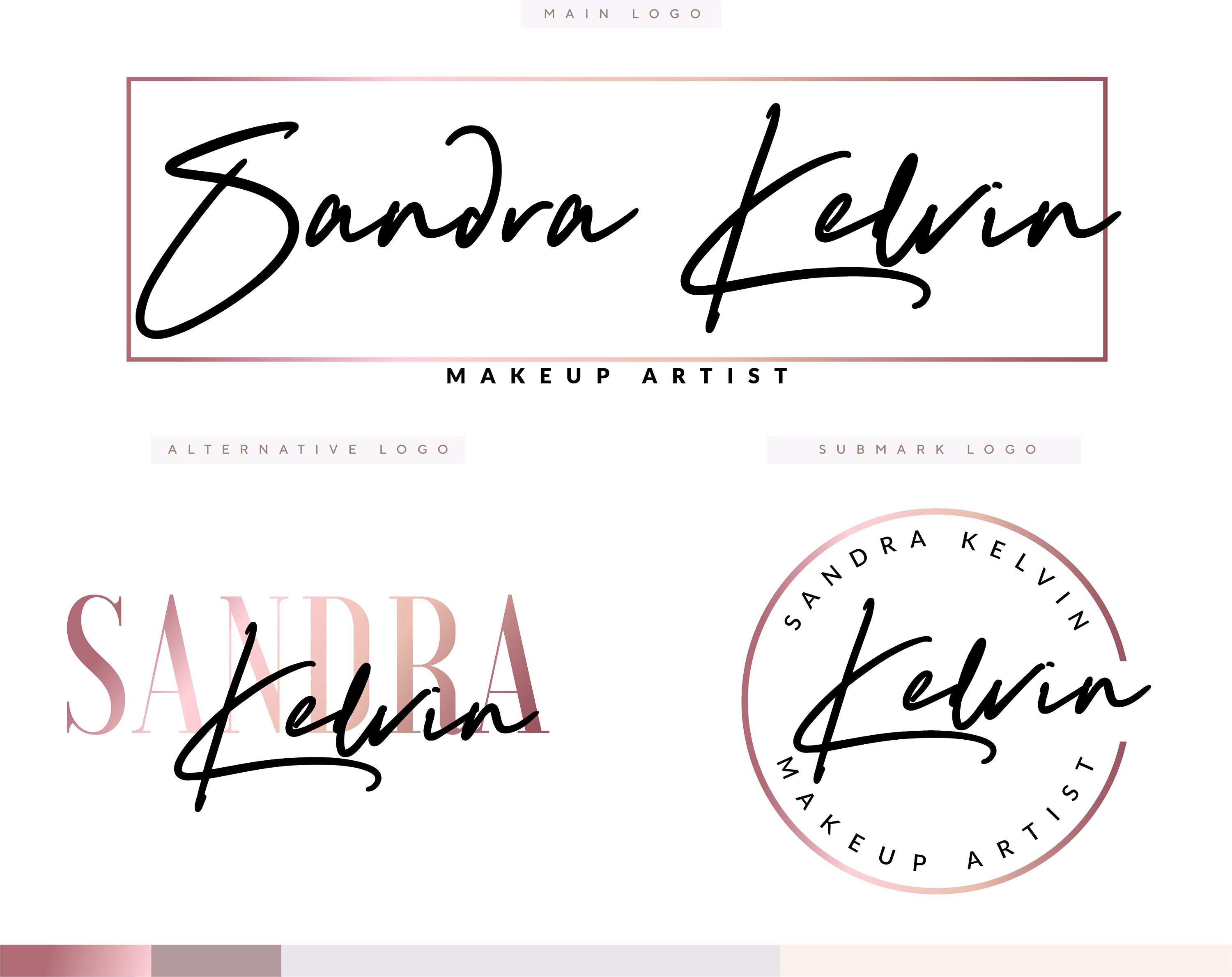Logo Design Makeup Artist Logo Rose Gold Logo Set Etsy