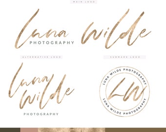 Photography Logo Design, Wedding Logo, Rose Gold Logo, MUA Logo, Watermark Logo, Calligraphy Logo, Mini branding kit, Business Logo Design