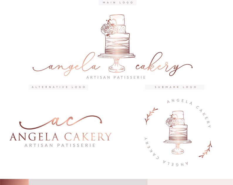 Bakery Logo Design Rose Gold Cake Bakery Logo Cake Logo Etsy UK