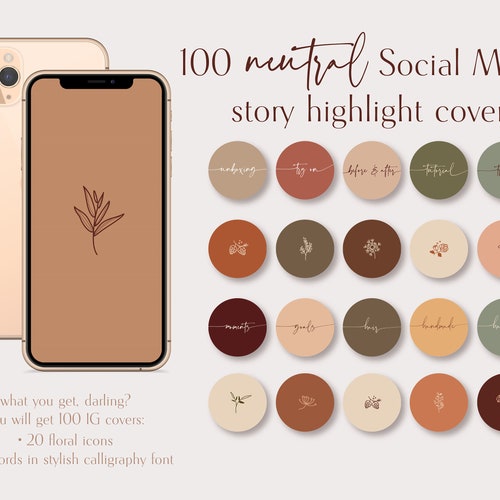 100 Neutral Social Media Story Highlight Covers Modern IG - Etsy