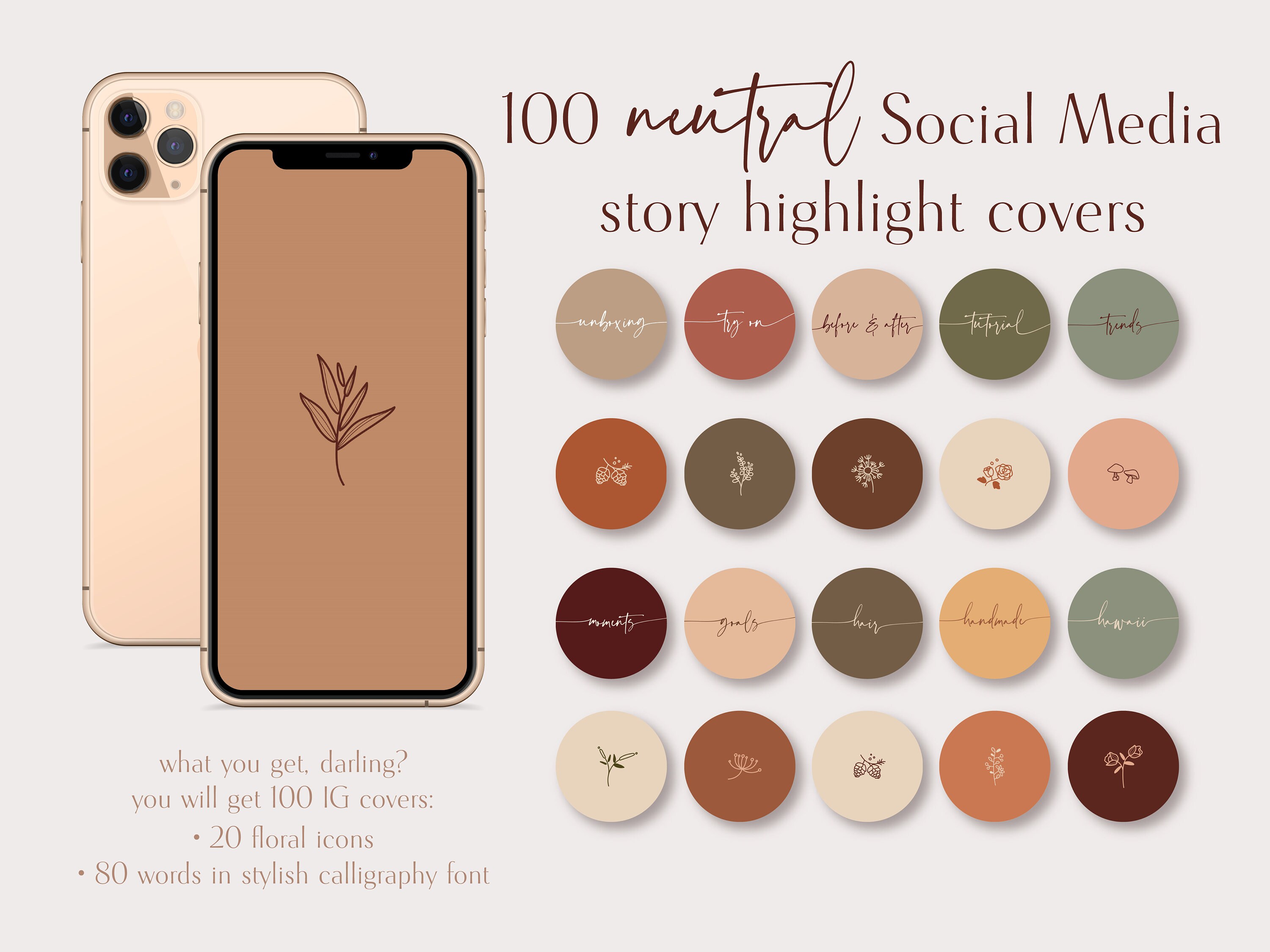 100 Neutral Social Media Story Highlight Covers Modern IG Etsy UK