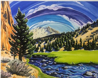 Giclee Archival PRINT, Central Oregon, landscape painting, art reproduction, Smith Rock, Redmond, Bend Oregon, hiking, climbing