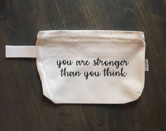 You are stronger than you think // workout bag // barre accessories // make up bag // cosmetic bag // barre gift // mom gift // strong mom