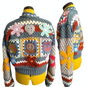 Hippy embroidered patchwork crochet cardigan