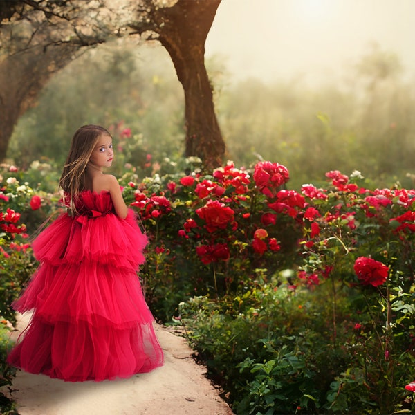 Background Overlay, Backdrop Composition, Photoshop, Bokeh, Photo Editing, Child Photo, Stone Path, Vibrant Flowers, Trees, Garden, Portrait